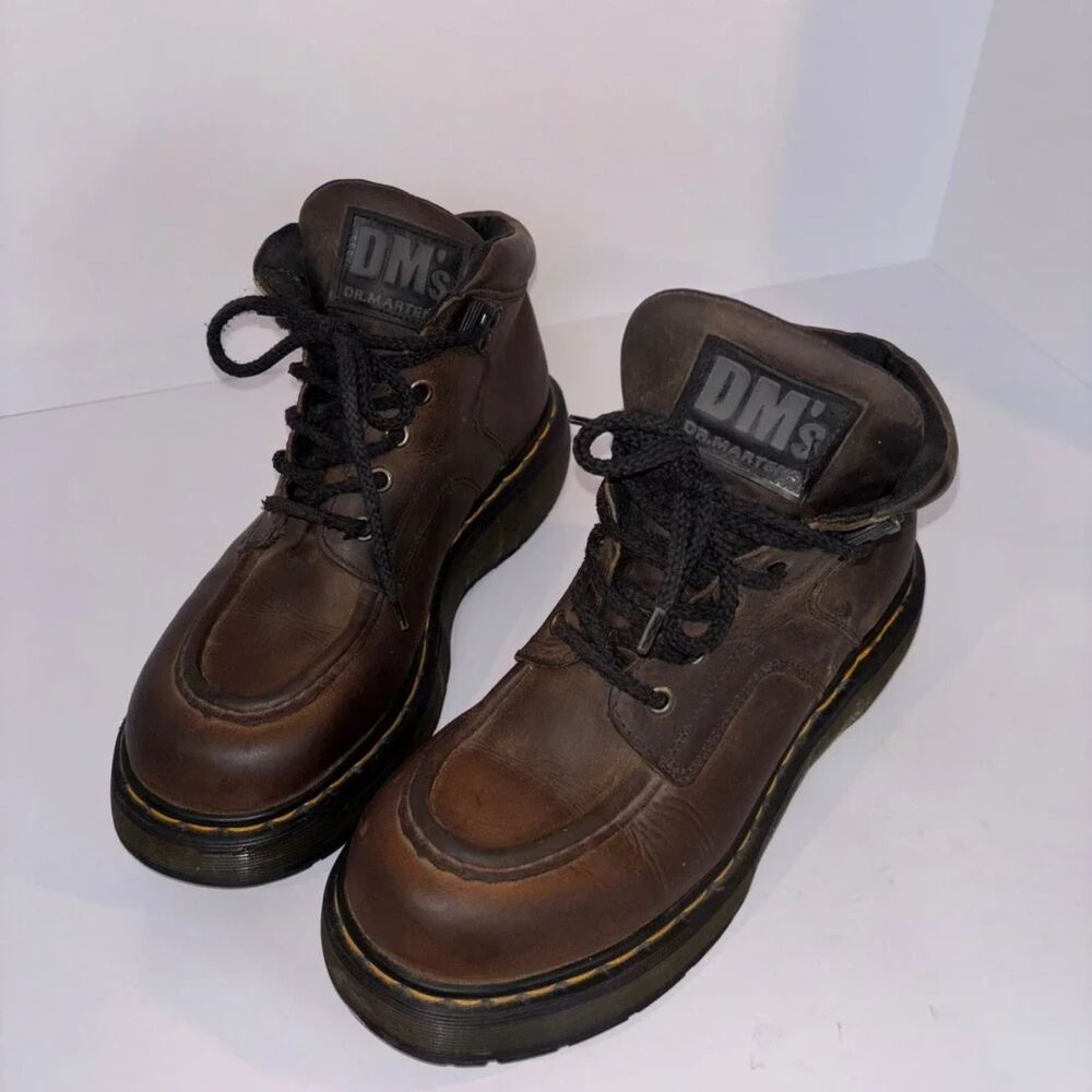 Vintage Dr. Martens DM's Brown Leather Ankle‎ Boots Chunky Platform Size 9